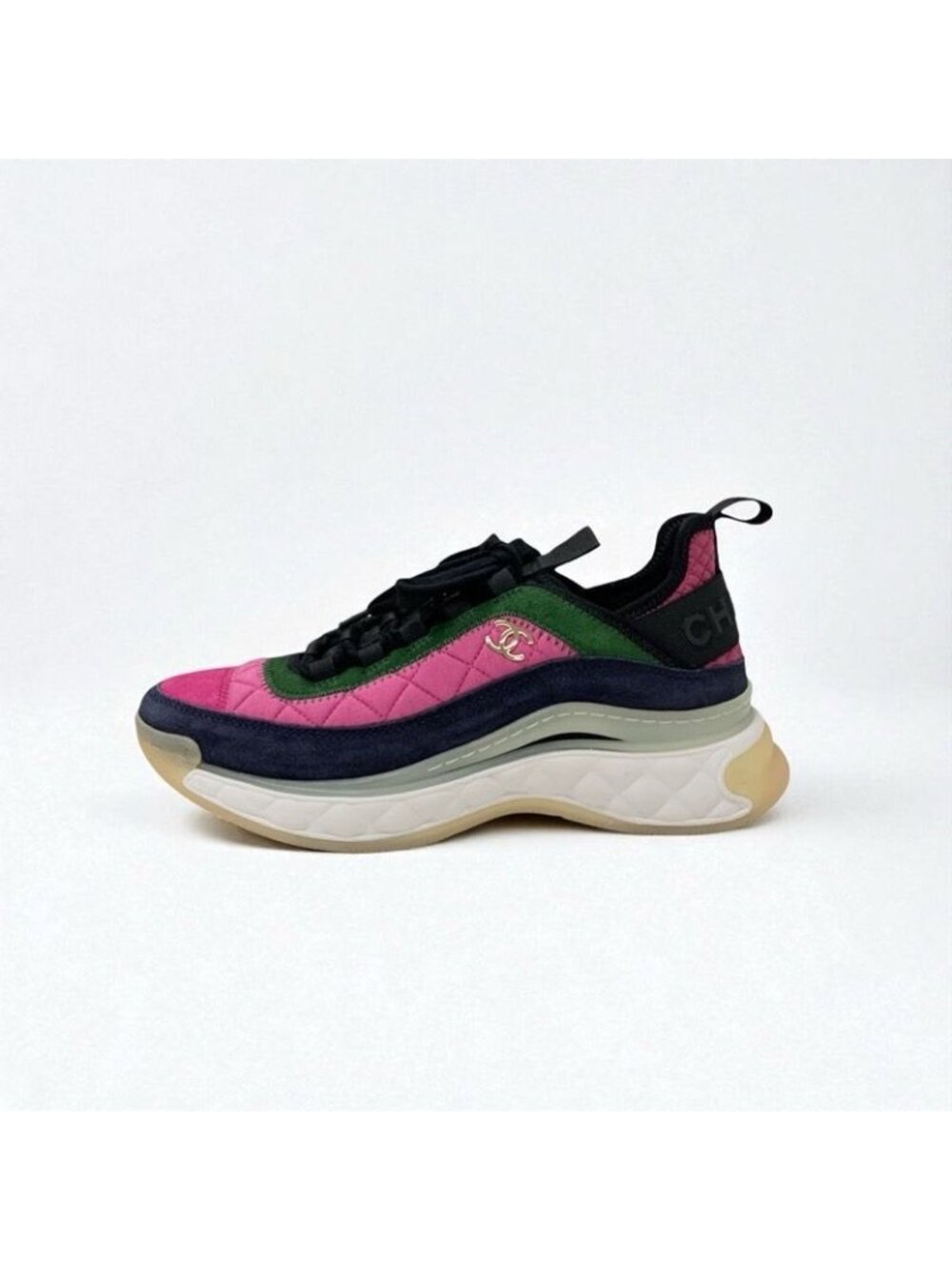 Chanel Sneakers Shoes Fabric Suede Pink Coco Mark Logo - Picture 3 of 9